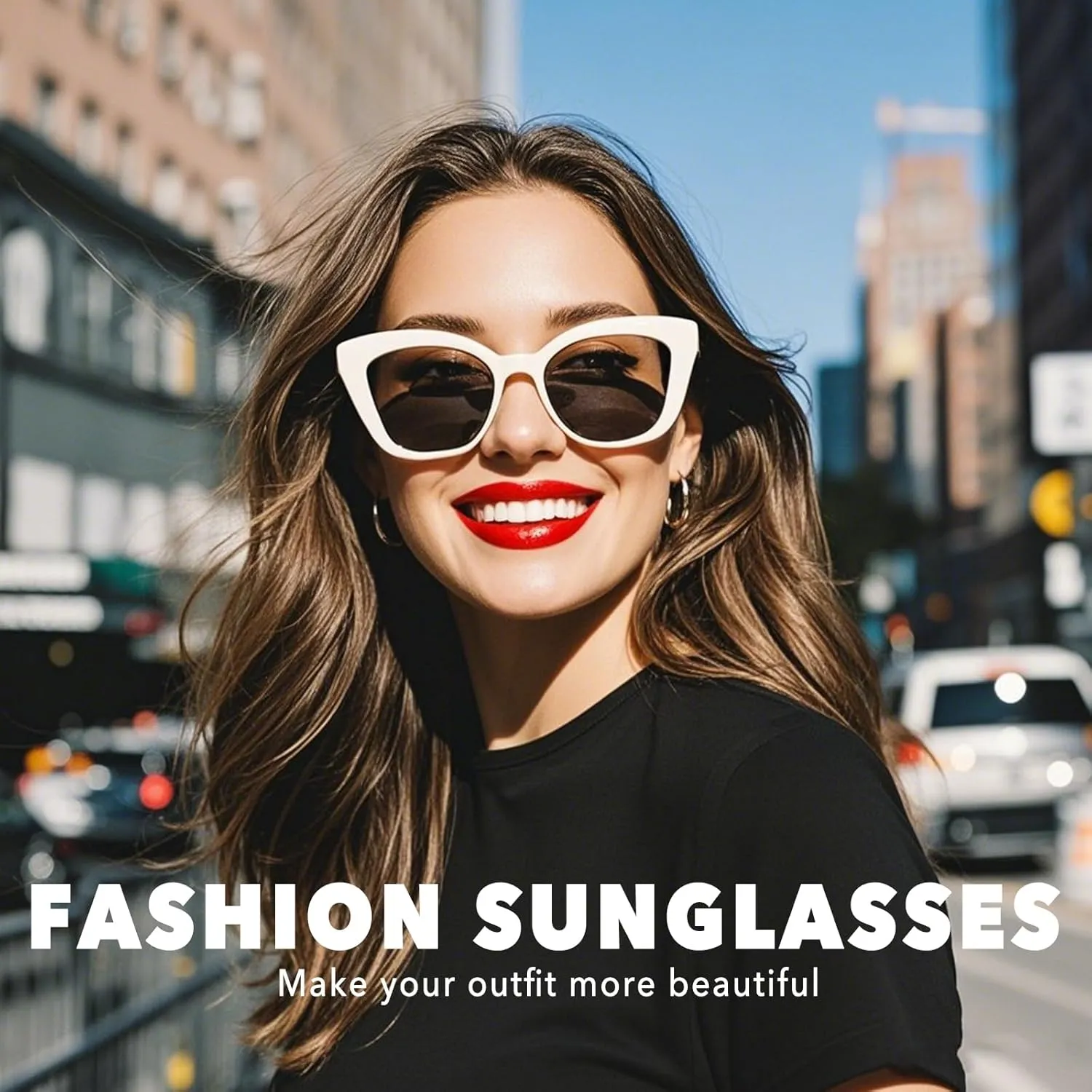 OPTOFENDY Sunglasses Womens Trendy Square Cat Eye Sun Glasses UV400 Protection, Shopping Cycling Driving