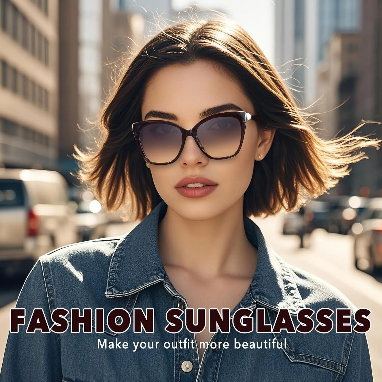 OPTOFENDY Sunglasses Womens Trendy Square Cat Eye Sun Glasses UV400 Protection, Shopping Cycling Driving