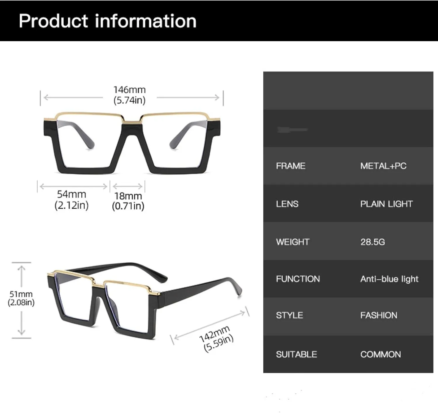 Oversized Anti Blue Glasses Light Women Fashion Frame Spectacle