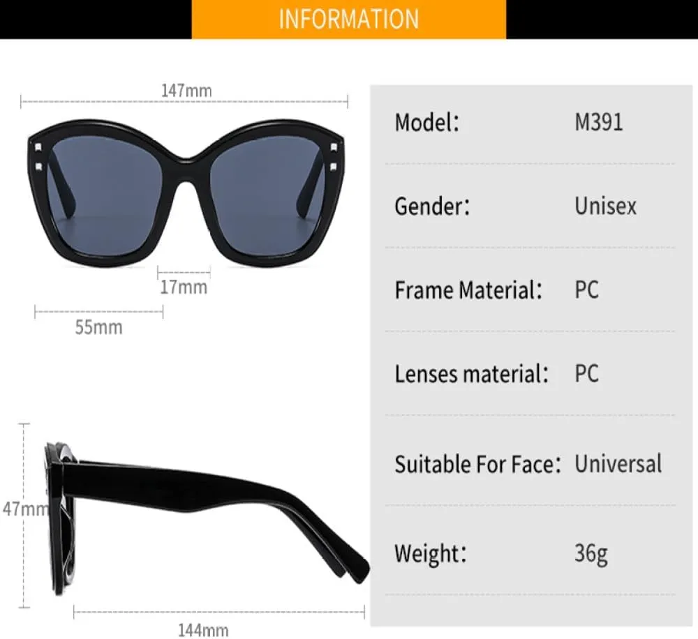 Oversized Cat eye Sunglasses Women Men Luxury Shades Pink Eyewear Vintage Sun Glasses UV400 Pink Glasses Black