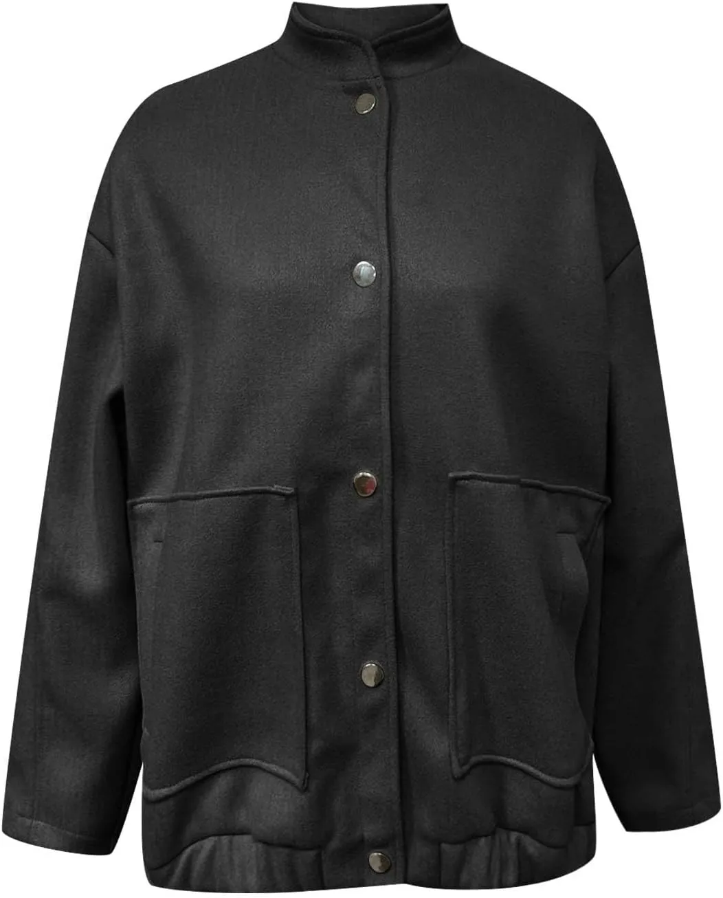 Oversized Jackets for Women Fall Winter Warm Wool Blend Coat Long Sleeve Snap Button Down Solid Pocket Outerwear with Pocket