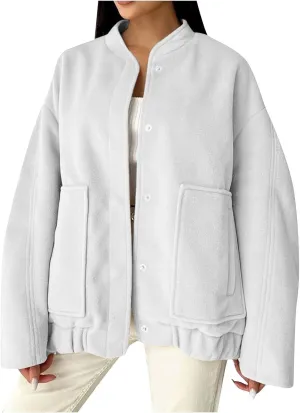 Oversized Jackets for Women Fall Winter Warm Wool Blend Coat Long Sleeve Snap Button Down Solid Pocket Outerwear with Pocket