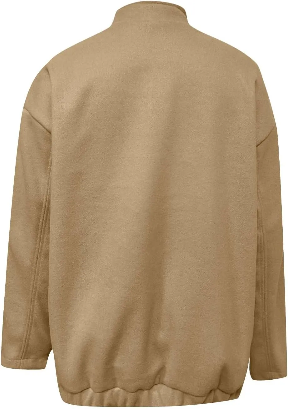 Oversized Jackets for Women Fall Winter Warm Wool Blend Coat Long Sleeve Snap Button Down Solid Pocket Outerwear with Pocket