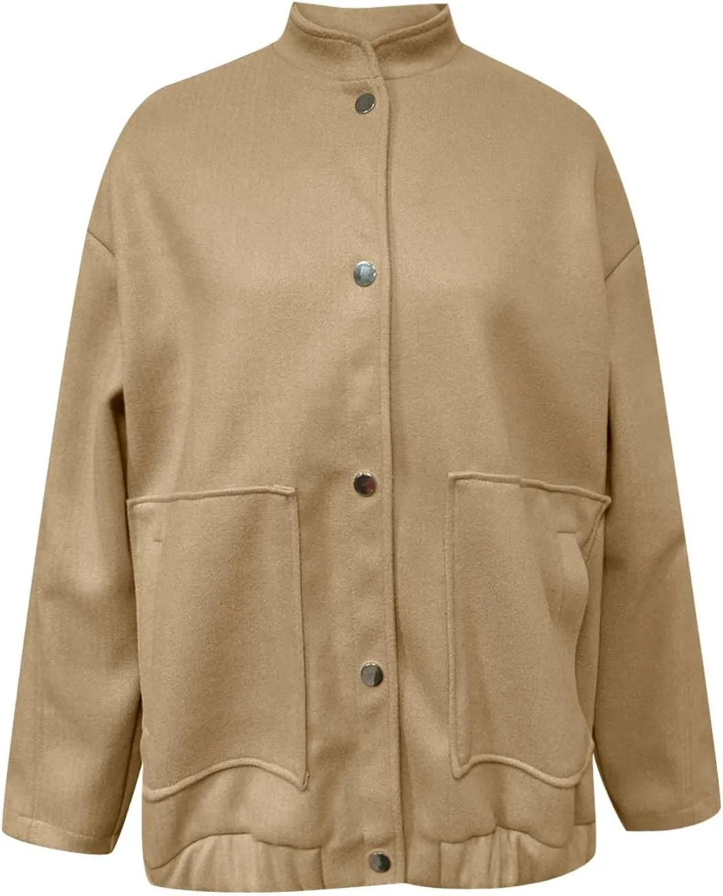 Oversized Jackets for Women Fall Winter Warm Wool Blend Coat Long Sleeve Snap Button Down Solid Pocket Outerwear with Pocket