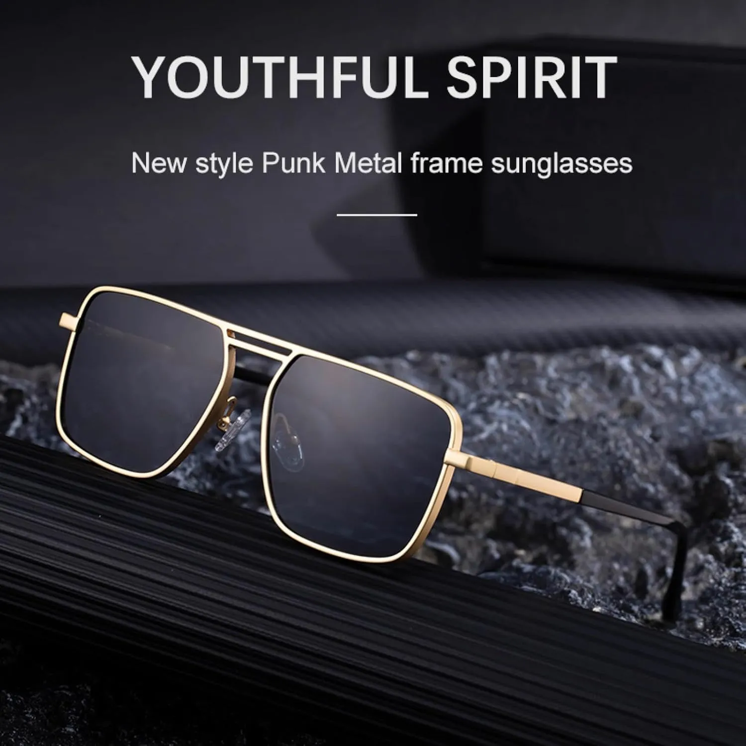 Oversized Punk Sunglasses for Men Luxury Retro Double Beam Steampunk Driving Uv400