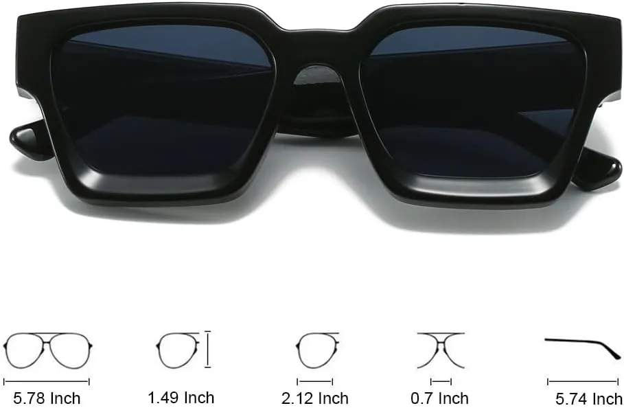OZPYKAE Men Women Cool Square Sunglasses Thick Frame Sunglasses Rectangle Sun Glasses UV Protection Shades Sunglasses