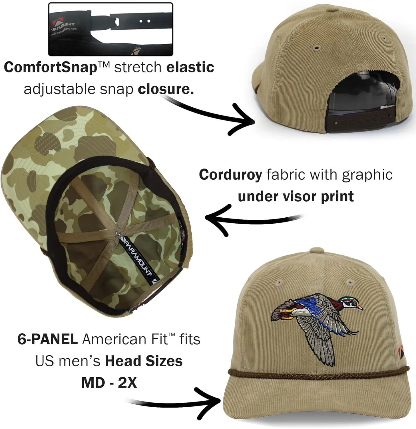 Paramount Outdoors Corduroy Duck Hats with Corduroy Fabric and Stretch fit Waterfowl Duck Hunting hat