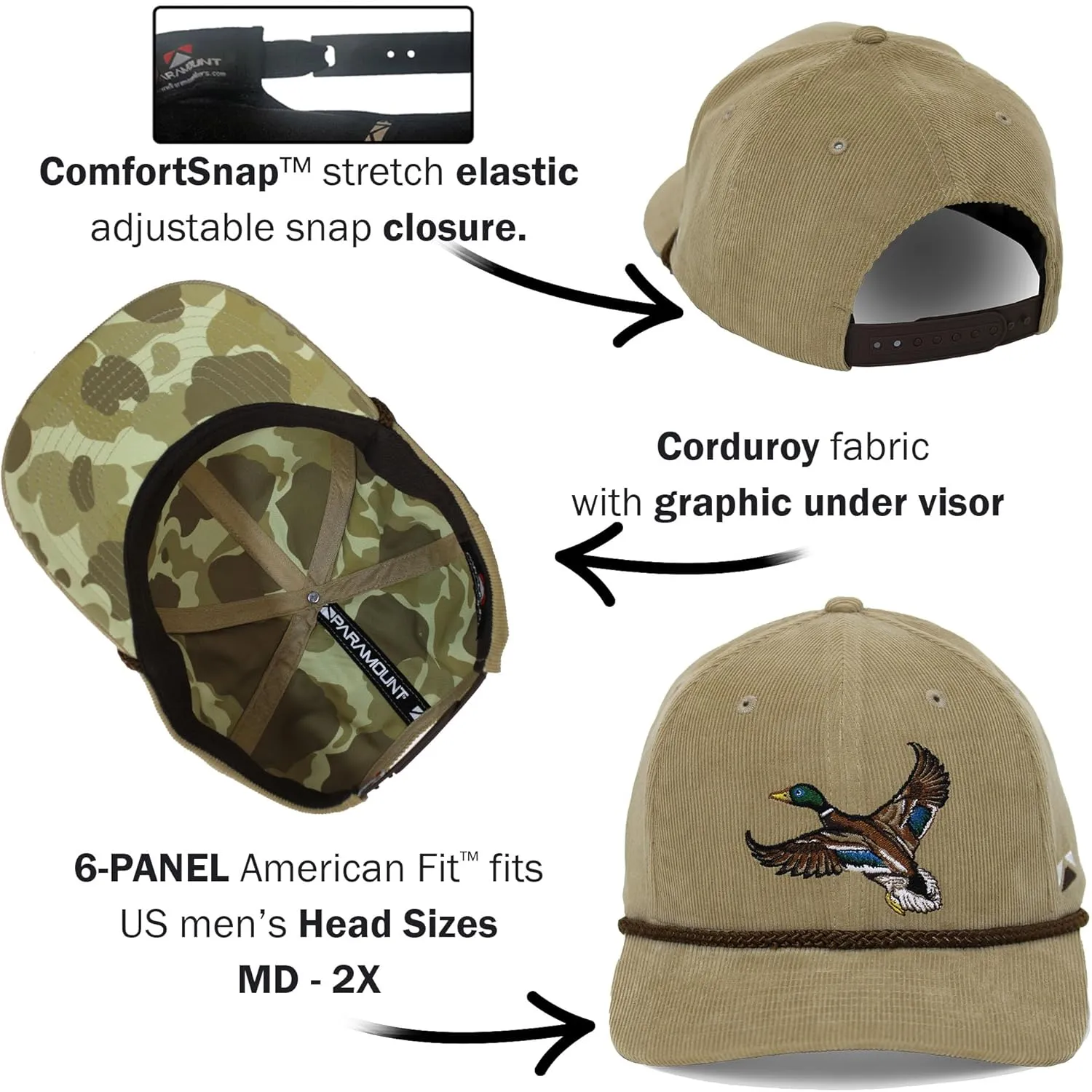 Paramount Outdoors Corduroy Duck Hats with Corduroy Fabric and Stretch fit Waterfowl Duck Hunting hat