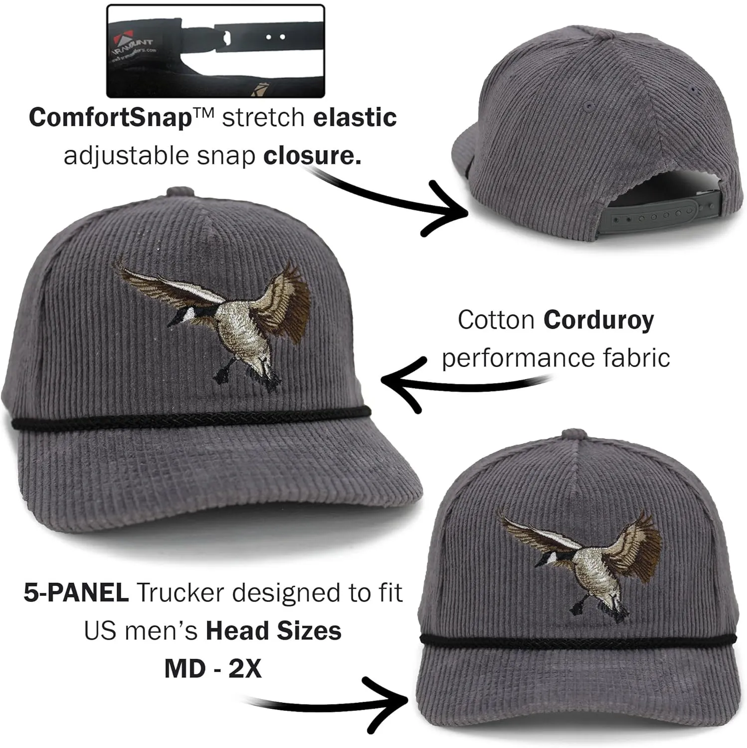Paramount Outdoors Corduroy Duck Hats with Corduroy Fabric and Stretch fit Waterfowl Duck Hunting hat