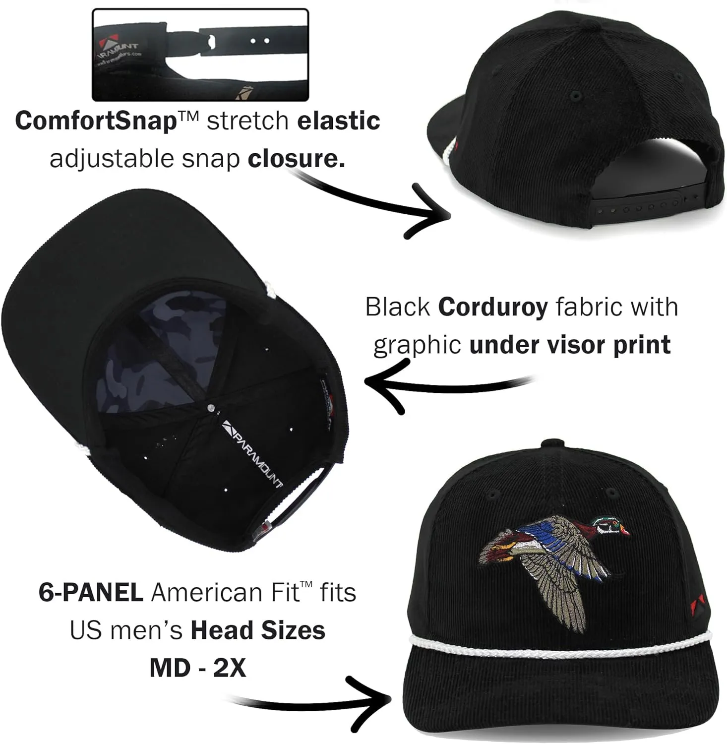 Paramount Outdoors Corduroy Duck Hats with Corduroy Fabric and Stretch fit Waterfowl Duck Hunting hat