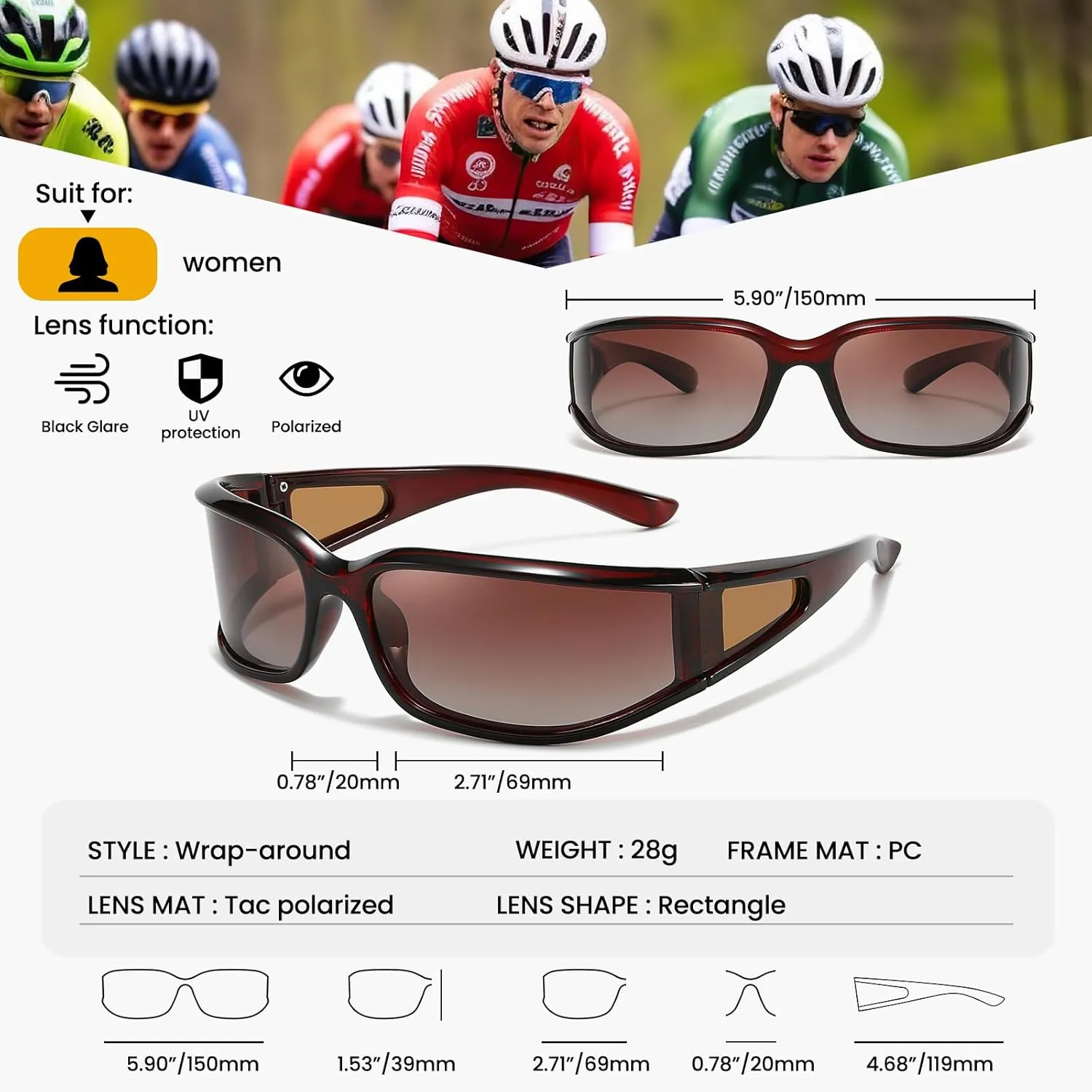 Polarized Wrap Around Sunglasses for Women Running Cycling Sports Sun Glasses Trendy 2025 Shades