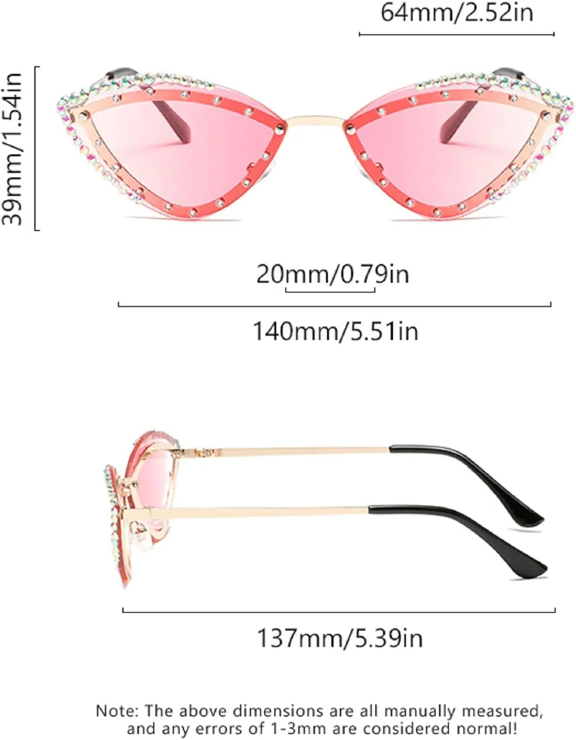 Popular Y2K Vintage Diamond Cat Eye Sunglasses Women For Female Rimless Sun Glasses Punk Luxury Designer Crystal Shades N45