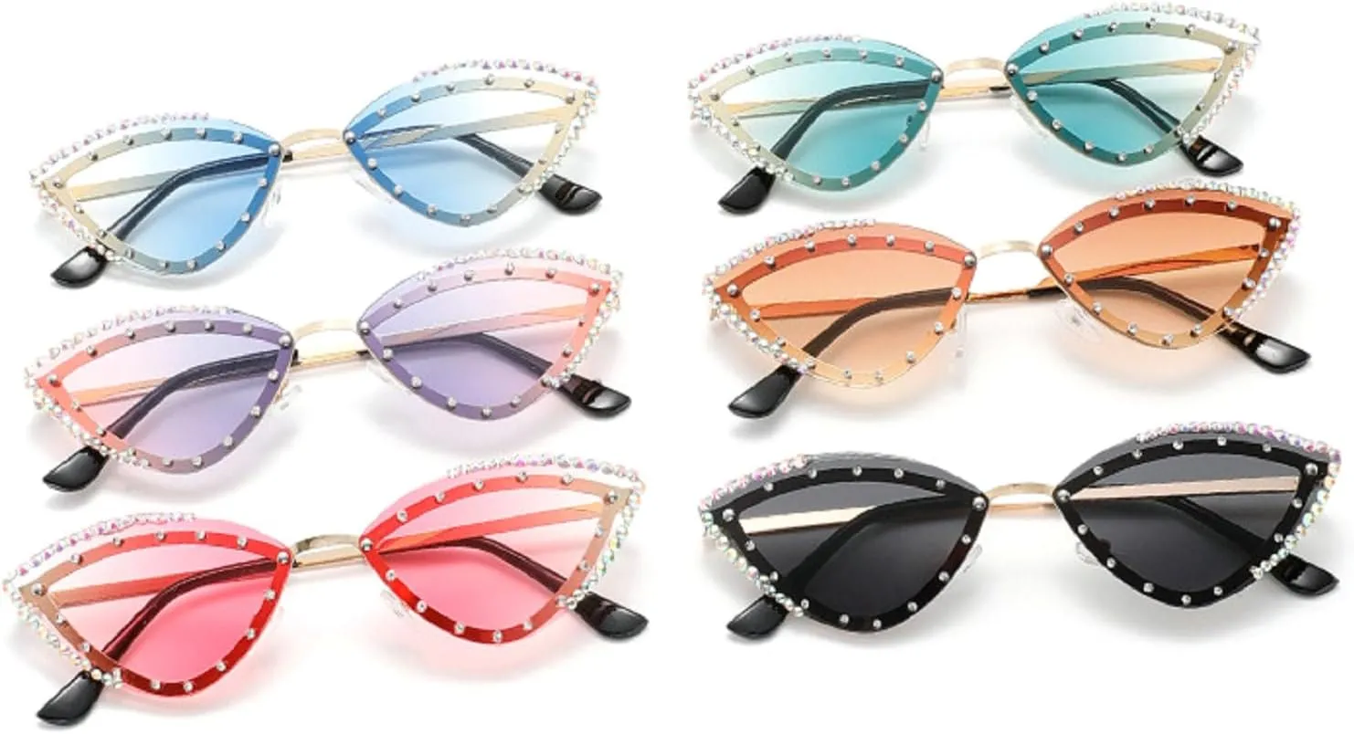 Popular Y2K Vintage Diamond Cat Eye Sunglasses Women For Female Rimless Sun Glasses Punk Luxury Designer Crystal Shades N45
