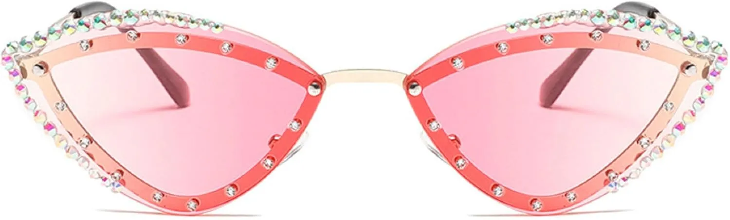 Popular Y2K Vintage Diamond Cat Eye Sunglasses Women For Female Rimless Sun Glasses Punk Luxury Designer Crystal Shades N45