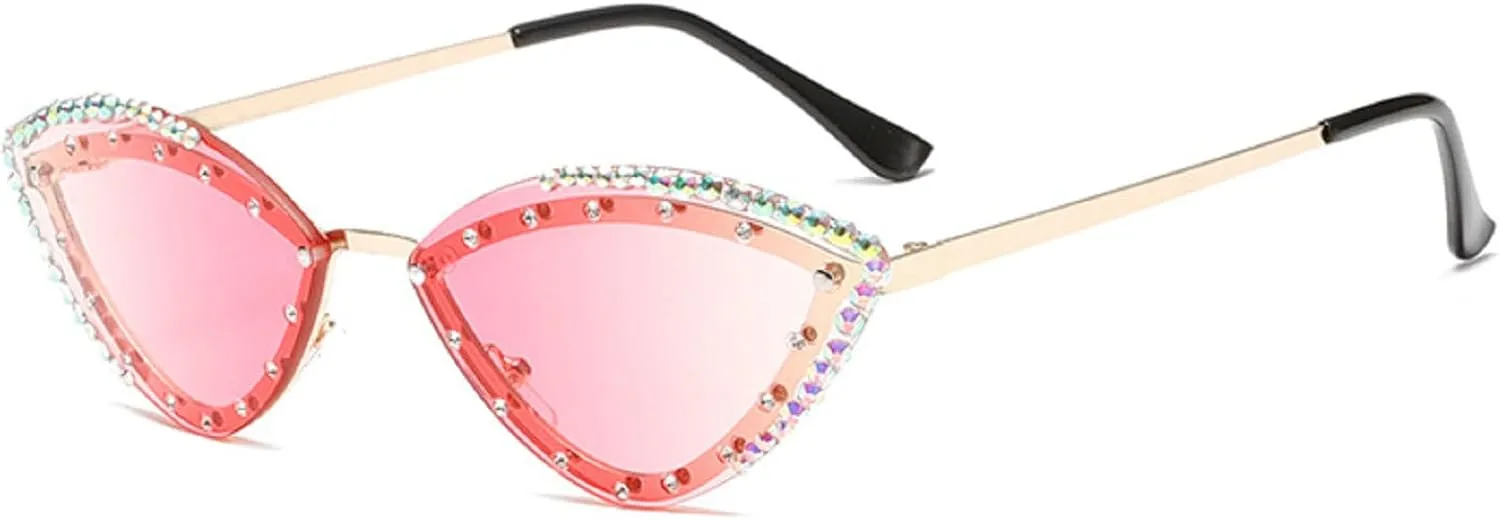 Popular Y2K Vintage Diamond Cat Eye Sunglasses Women For Female Rimless Sun Glasses Punk Luxury Designer Crystal Shades N45