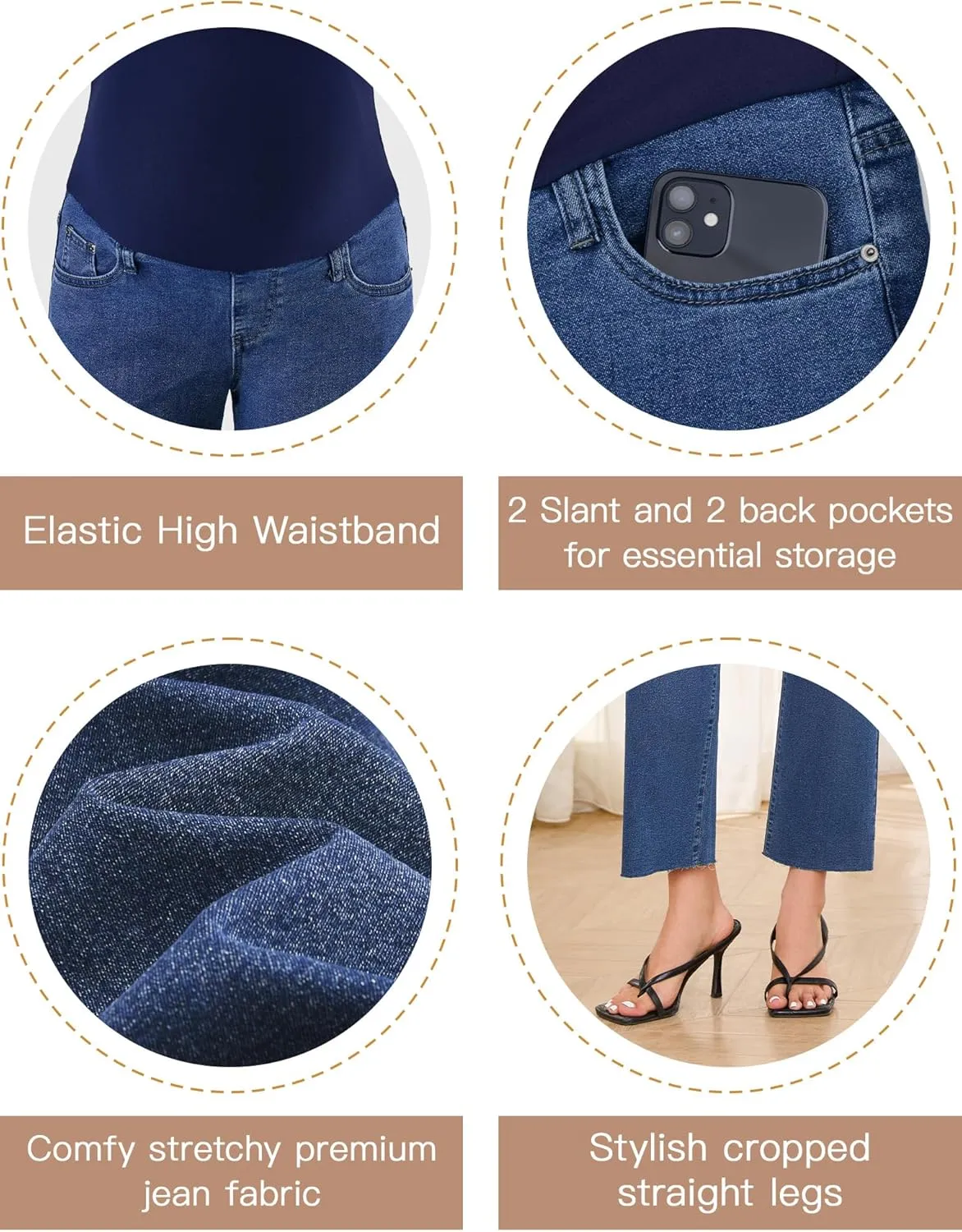 POSHGLAM Women's Maternity Jeans Frayed Hem Straight Leg Cropped Stretch Denim Capris Pants, S-XXL
