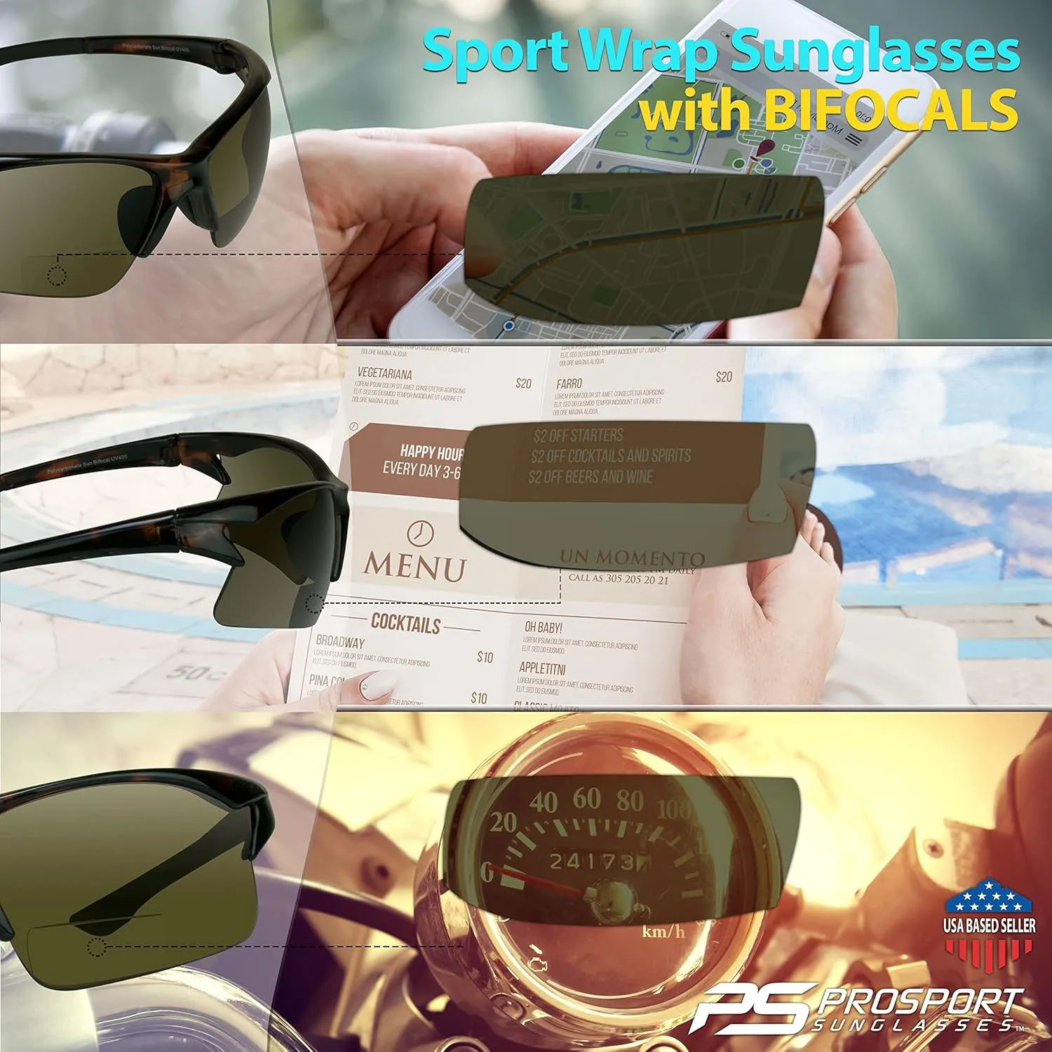 proSPORT BIFOCAL Sunglasses Readers Men Women ForSport Cycling Running Fishing Golfing Riding Driving  1.50  2.00  2.50. 3.00