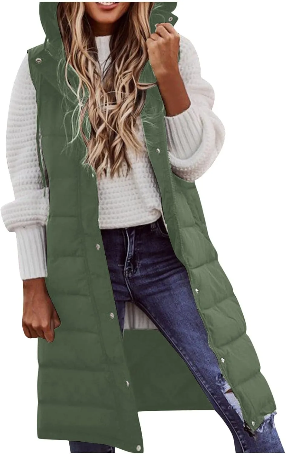 Puffer Vest Women Long Thermal Thicken Winter Coat Packable Sleeveless Down Coat Casual Trendy Outwear