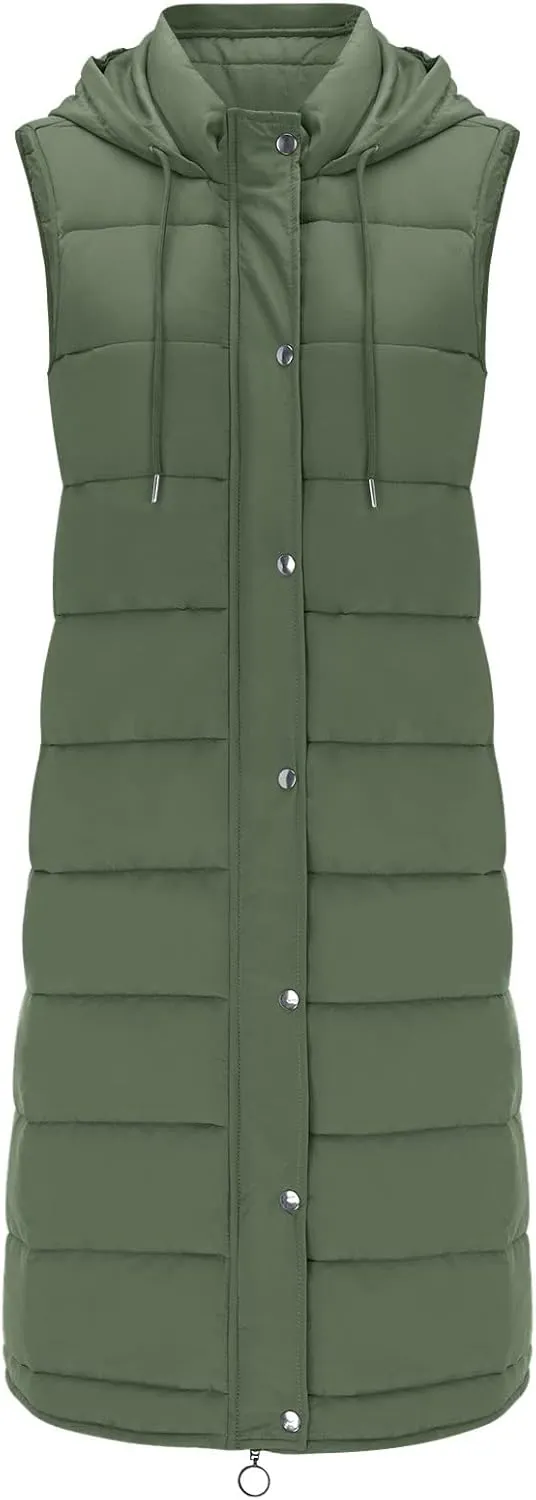 Puffer Vest Women Long Thermal Thicken Winter Coat Packable Sleeveless Down Coat Casual Trendy Outwear