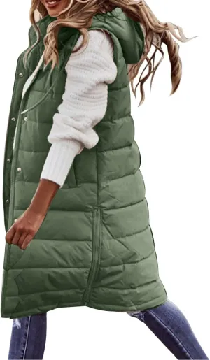 Puffer Vest Women Long Thermal Thicken Winter Coat Packable Sleeveless Down Coat Casual Trendy Outwear