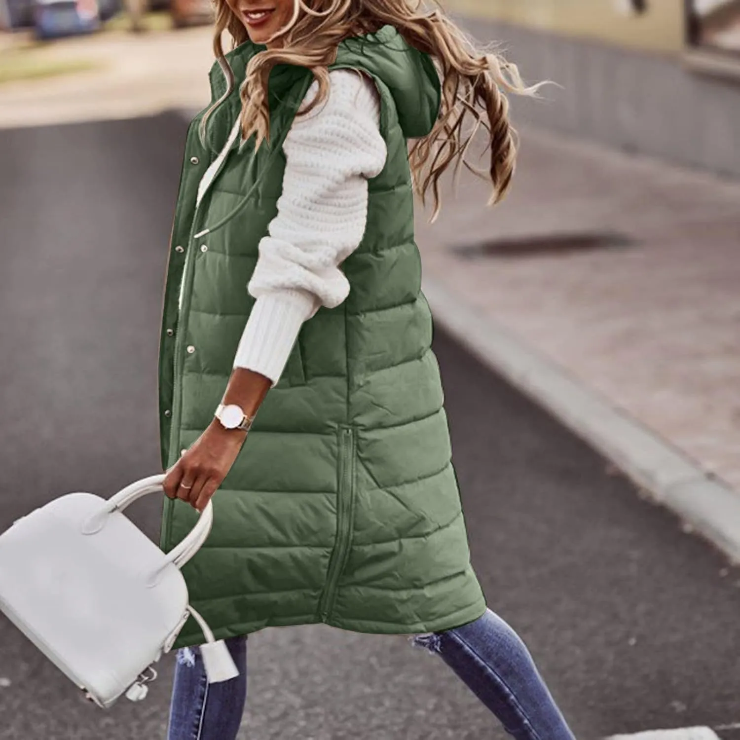 Puffer Vest Women Long Thermal Thicken Winter Coat Packable Sleeveless Down Coat Casual Trendy Outwear