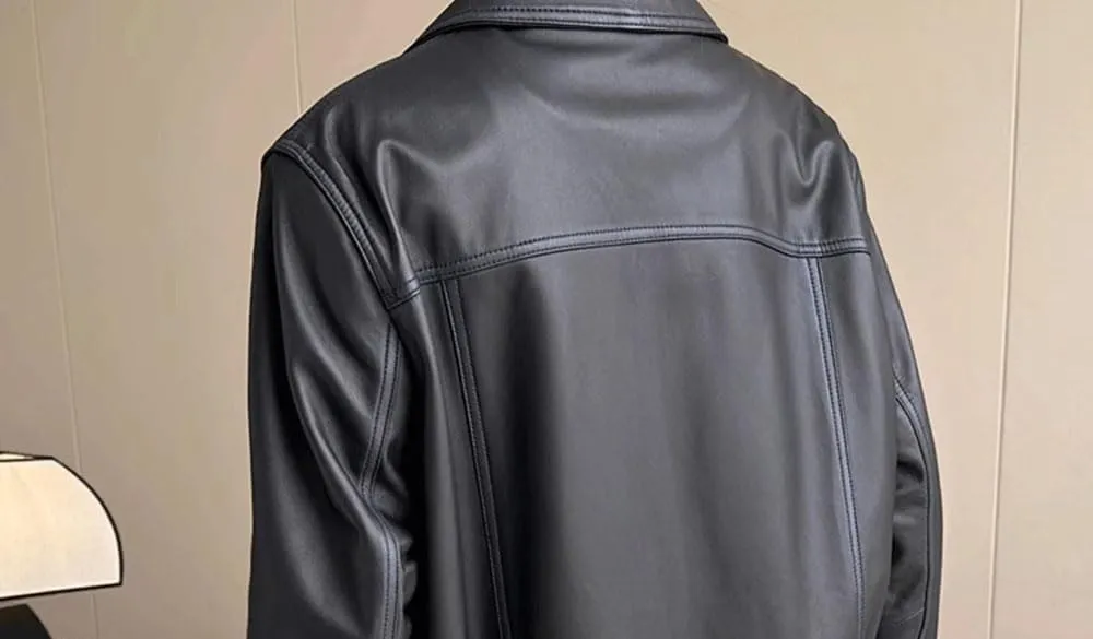 Pulcykp Women Boyfriend Leather Blazer Lapel Oversize Jackets Single Breasted Striped Cuffs Work Coats
