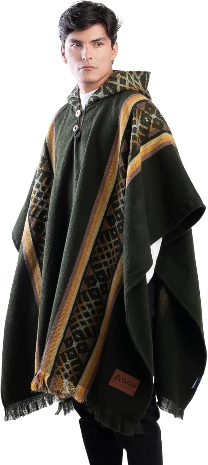QISU Alpaca Wool Poncho, Handmade in Ecuador, Thick, Warm and Alpaca Wool Poncho, Lightweight and Soft