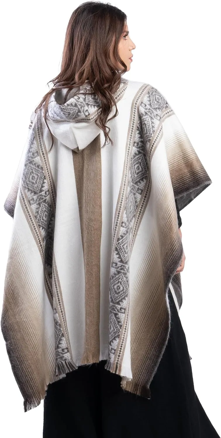 QISU Alpaca Wool Poncho, Handmade in Ecuador, Thick, Warm and Alpaca Wool Poncho, Lightweight and Soft