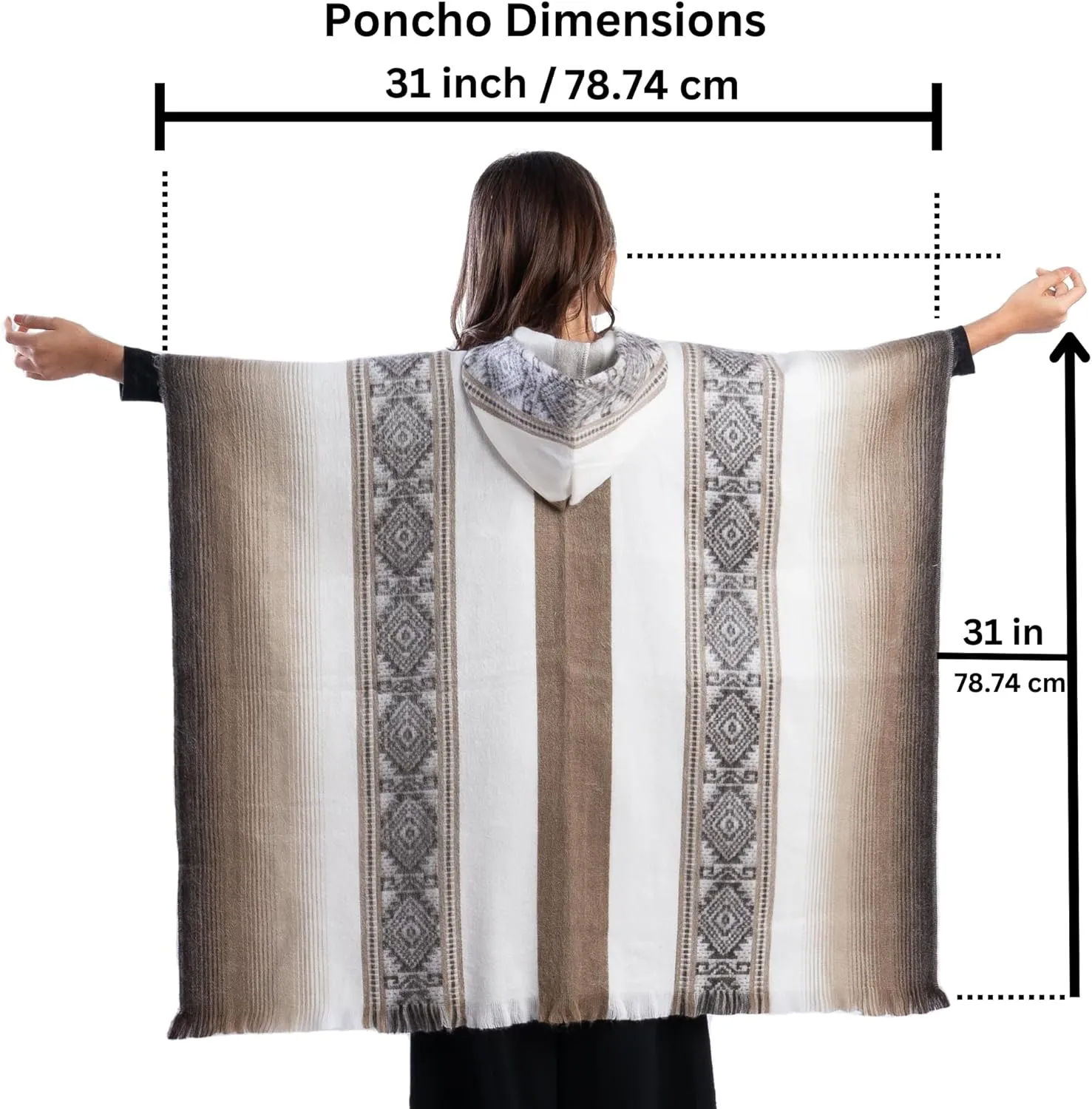 QISU Alpaca Wool Poncho, Handmade in Ecuador, Thick, Warm and Alpaca Wool Poncho, Lightweight and Soft