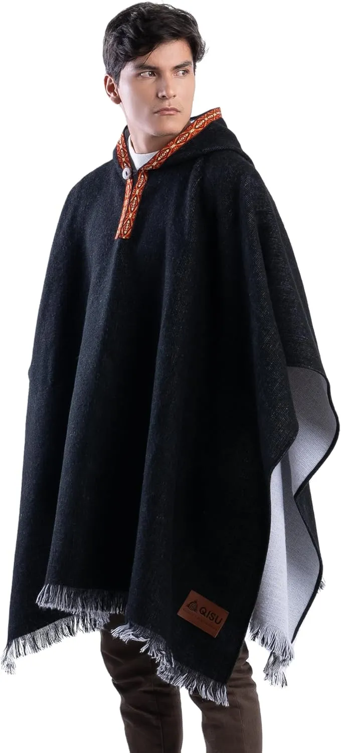 QISU Alpaca Wool Poncho, Handmade in Ecuador, Thick, Warm and Alpaca Wool Poncho, Lightweight and Soft