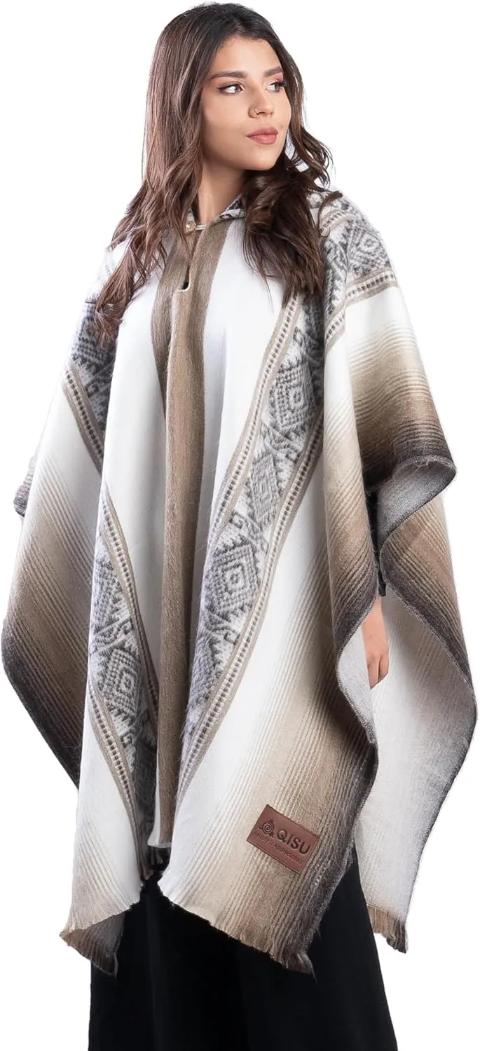 QISU Alpaca Wool Poncho, Handmade in Ecuador, Thick, Warm and Alpaca Wool Poncho, Lightweight and Soft