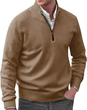 Quarter Zip Sweater for Men Fall Chunky Warm Cable Knit Turtleneck Oversized Sweaters Slim Fit Long Sleeve Pullovers