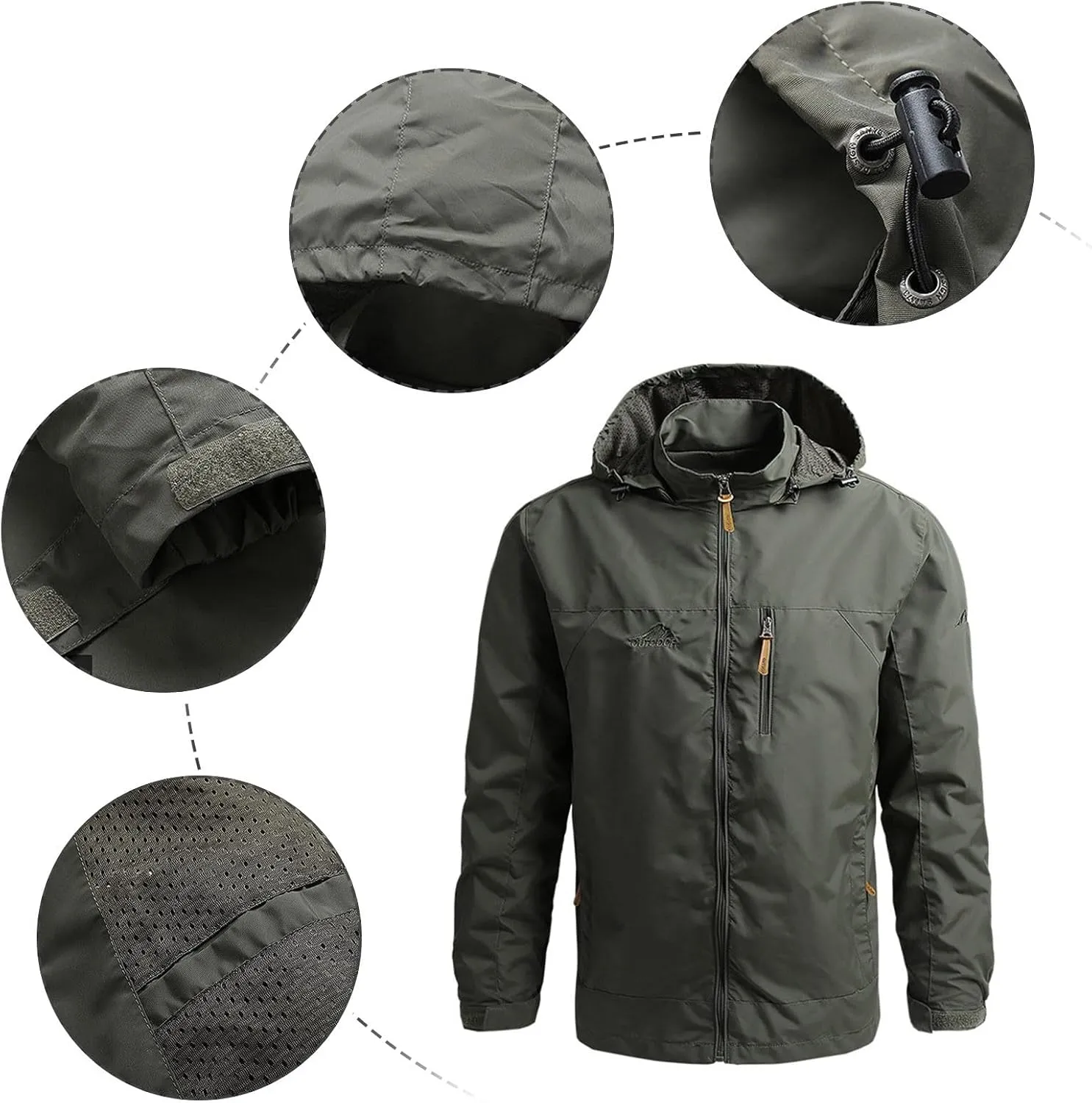 Rain Jacket for Men, Mens Waterproof Raincoat Lightweight Rain Jackets Outdoor Rain Coat Windbreaker with Pockets