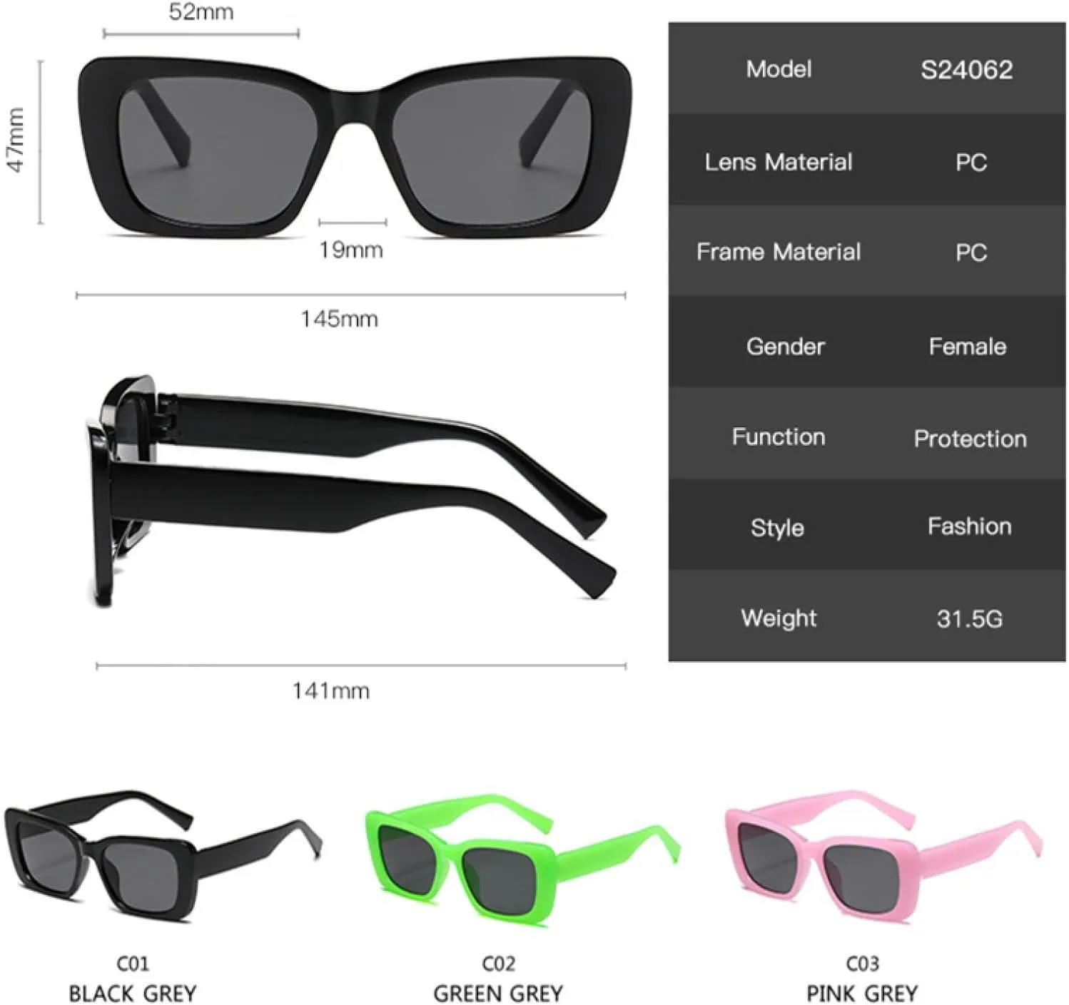 Rectangle Fashion Sunglasses for Women Vintage Outdoor Uv400