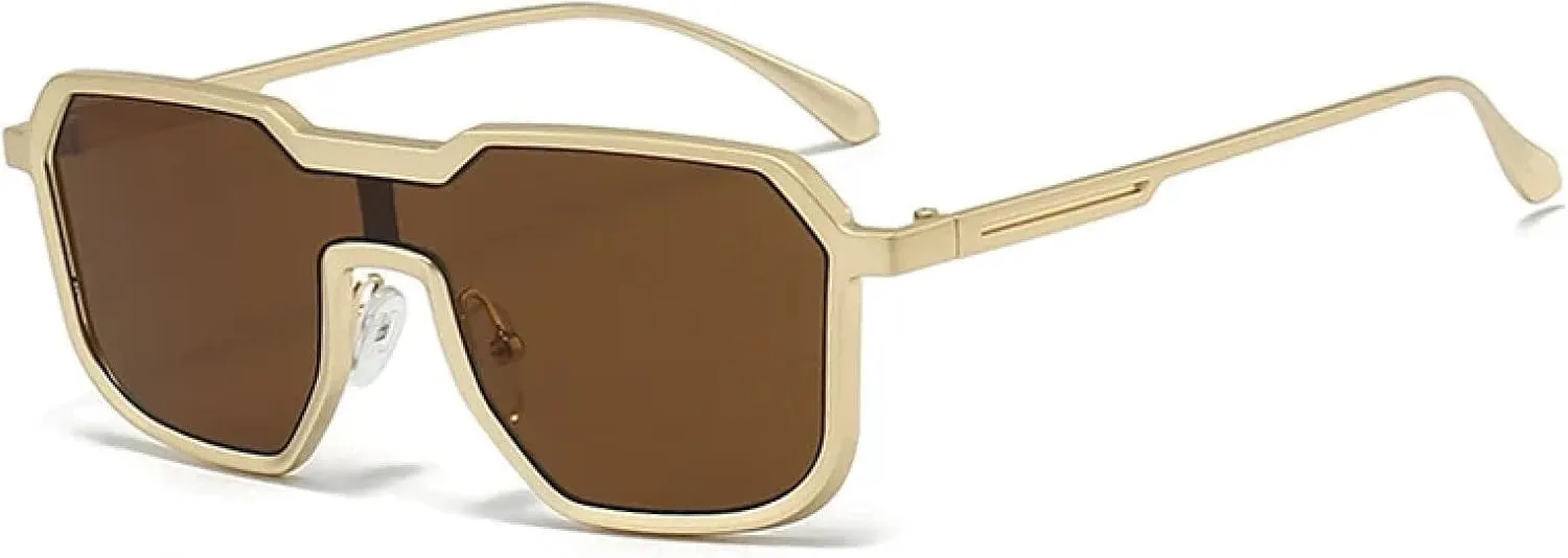 Retro One Piece Men Metal Frame Sunglasses Fashion Punk Women Trending Gradient Sun Glasses