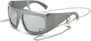 Retro Oversized Cat Eye Women Sunglasses Fashion Chain Decoration Shades Uv400 Men Trending Mirror