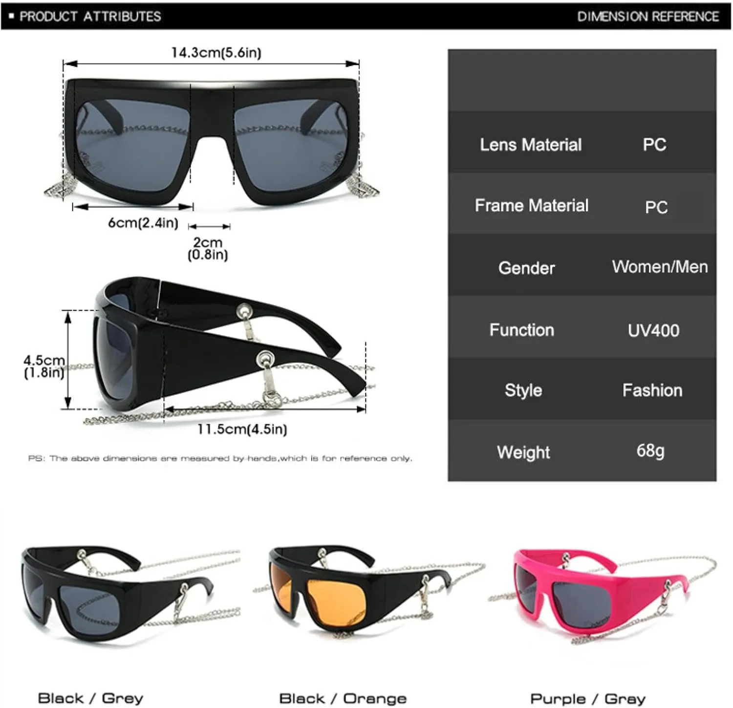 Retro Oversized Cat Eye Women Sunglasses Fashion Chain Decoration Shades Uv400 Men Trending Mirror