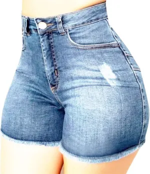 Ripped Jean Shorts for Women High Waisted Stretchy Plus Size Denim Distressed Jeans Shorts