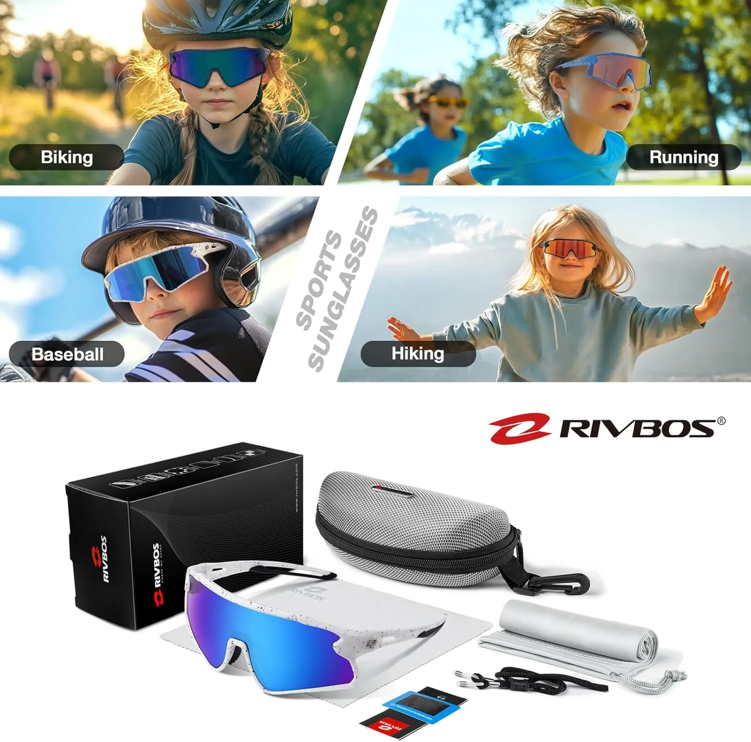 RIVBOS Youth Baseball Sunglasses for Kids(Boys&Girls) Polarized UV Protection Cycling Glasses RYS007