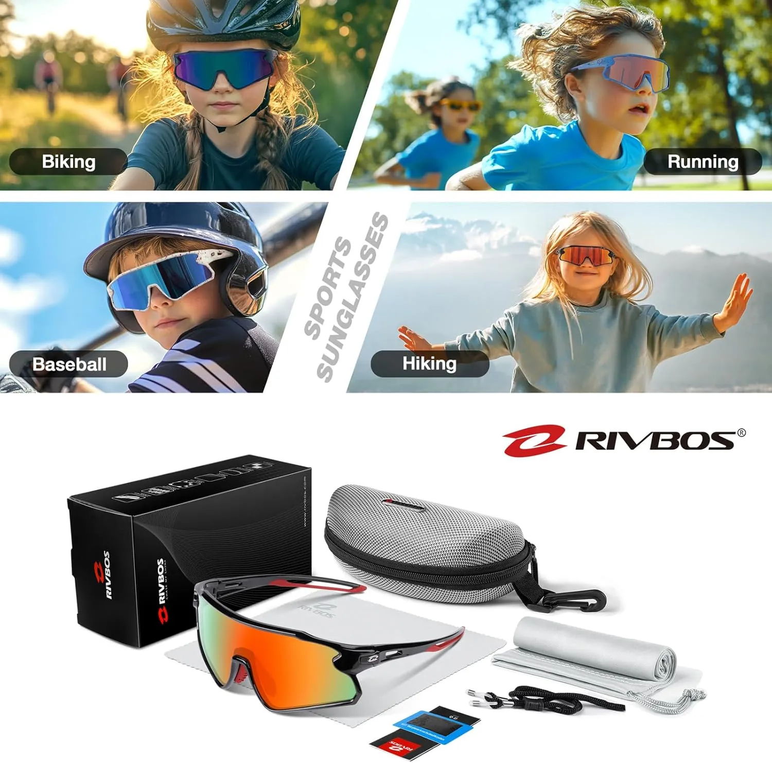 RIVBOS Youth Baseball Sunglasses for Kids(Boys&Girls) Polarized UV Protection Cycling Glasses RYS007