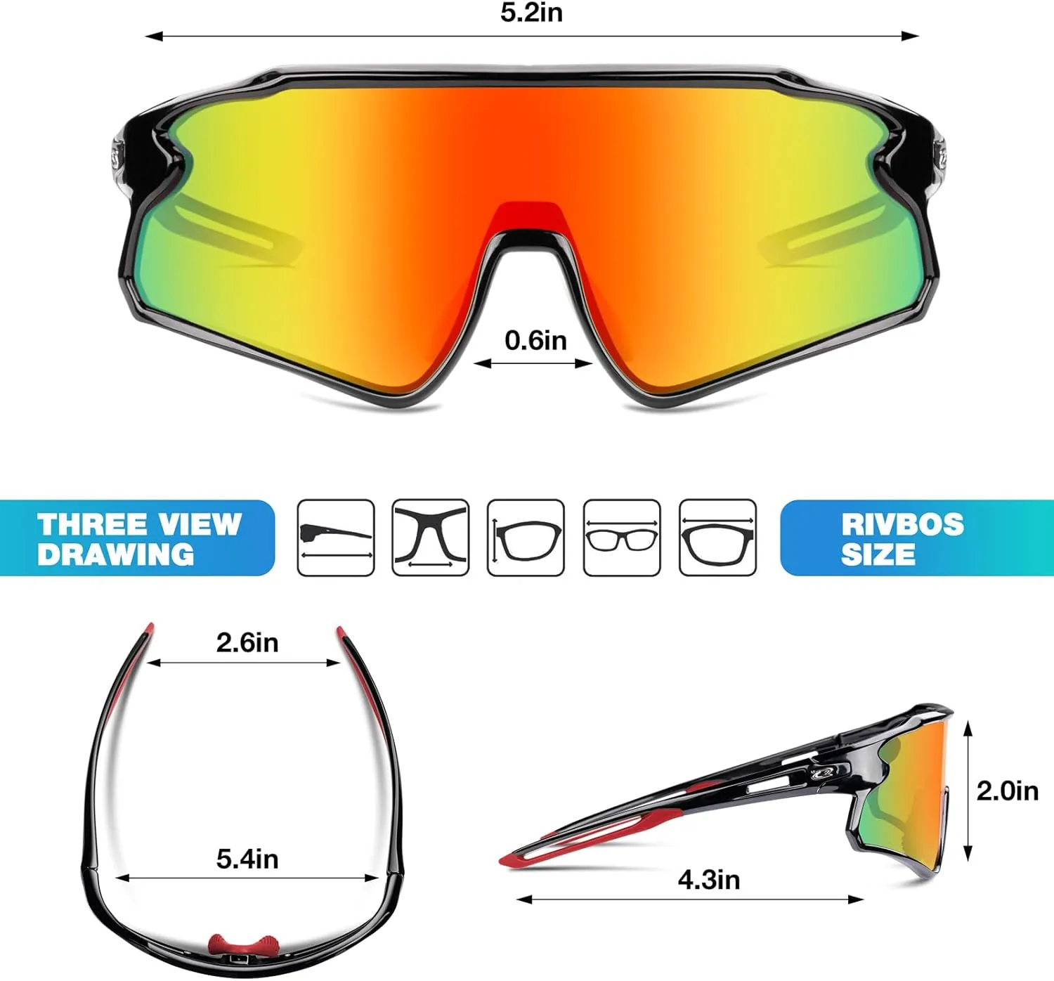 RIVBOS Youth Baseball Sunglasses for Kids(Boys&Girls) Polarized UV Protection Cycling Glasses RYS007