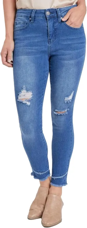 Royalty by YMI Royalty for Me Women's High Rise Skinny Ankle Jean with Double Frayed Hem Sustainable