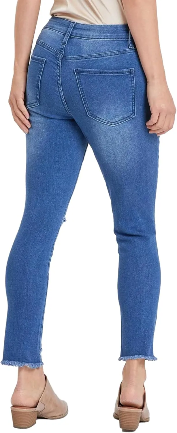 Royalty by YMI Royalty for Me Women's High Rise Skinny Ankle Jean with Double Frayed Hem Sustainable