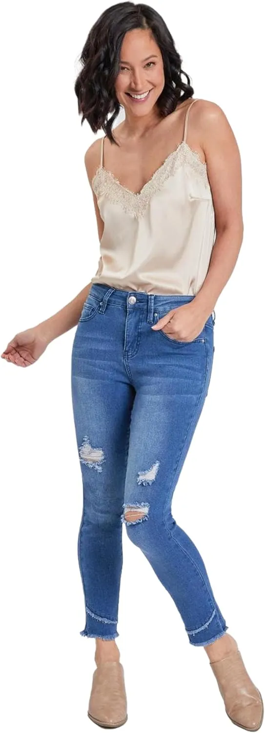 Royalty by YMI Royalty for Me Women's High Rise Skinny Ankle Jean with Double Frayed Hem Sustainable