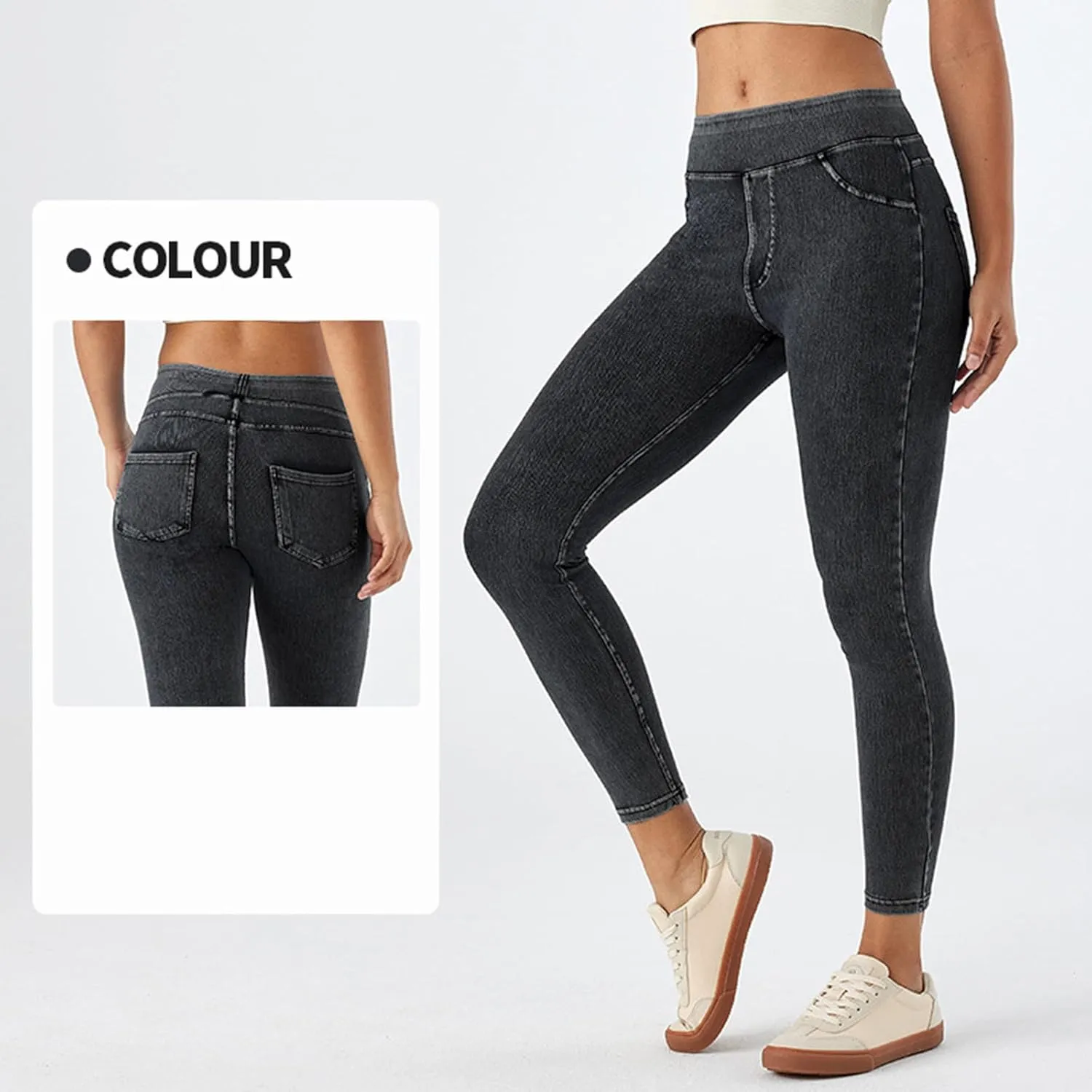 Rvidbe Jeggings for Women Tummy Control High Waisted Jeans for Women Pull on Skinny Stretchy Jeans with Pockets Denim Pants