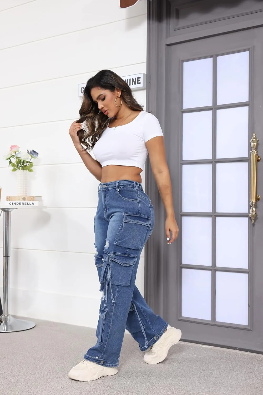 Ryehack Women’s Baggy Jeans Y2k Cargo Jeans Casual High Waist Baggy Denim Cargo Pants with Pockets Streetwear