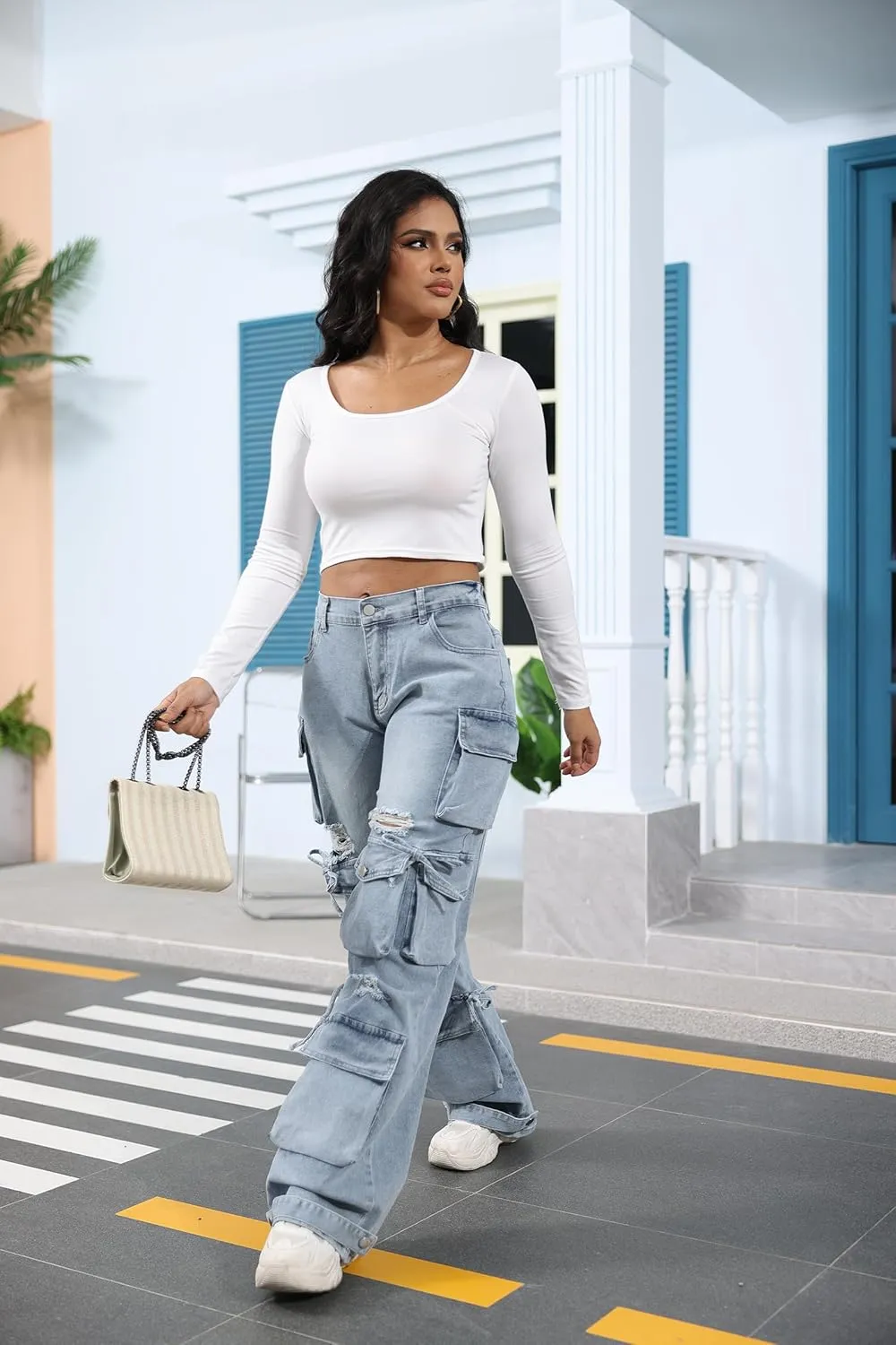 Ryehack Women’s Baggy Jeans Y2k Cargo Jeans Casual High Waist Baggy Denim Cargo Pants with Pockets Streetwear