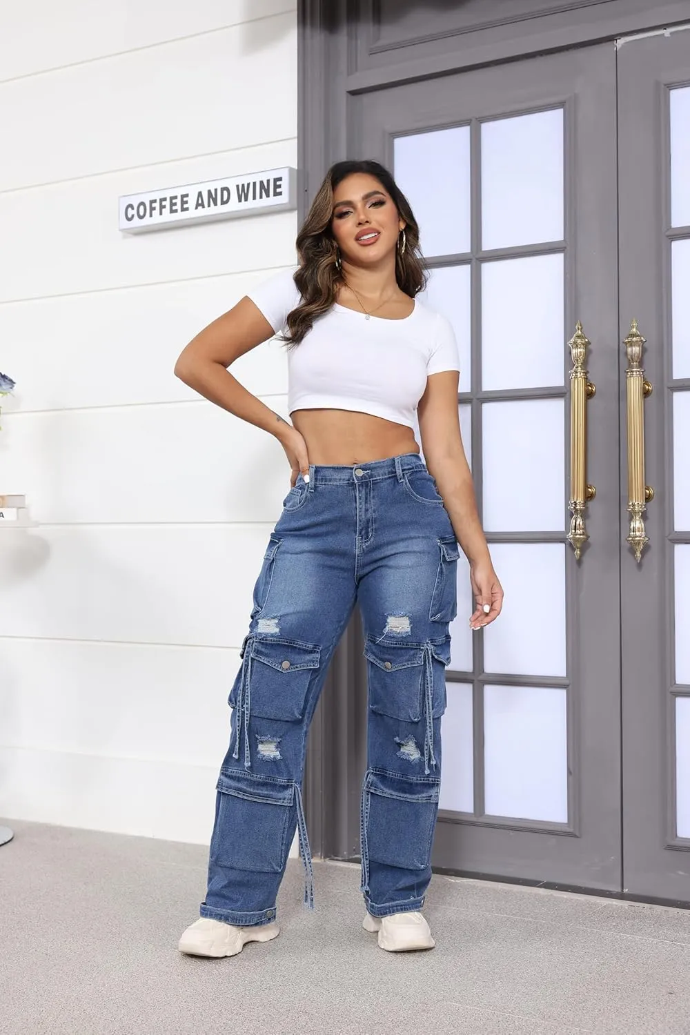 Ryehack Women’s Baggy Jeans Y2k Cargo Jeans Casual High Waist Baggy Denim Cargo Pants with Pockets Streetwear