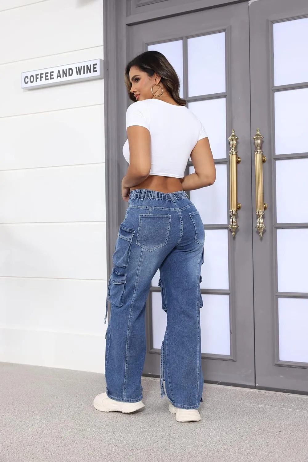 Ryehack Women’s Baggy Jeans Y2k Cargo Jeans Casual High Waist Baggy Denim Cargo Pants with Pockets Streetwear