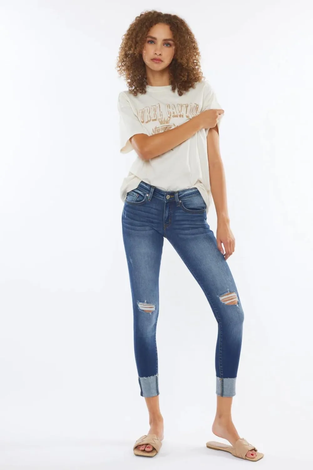 SALT TREE Kancan - Women's Low Rise Super Skinny Jeans - Distressed - KC8245-NV